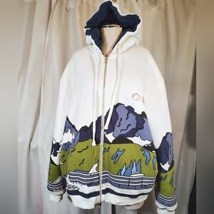 Princess ZipUp Hoodie, Men, Mountain Valley Scenery, Pckts,White/Green,/Blue, L